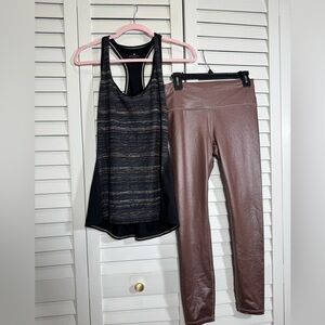 Athleta Tank Top & Brown Shimmer Shine 7/8 Activewear Set Size Small